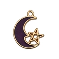 Golden crescent moon and hollow star charm with purple enamel inlay for jewelry DIY - Star & Moon Charm (14x20mm)
