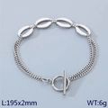 Pulsera de cadena minimalista de acero inoxidable plateado con cierre OT y eslabón oval - Estilo 1 Empalme Hueco Ovalado (KB170587-Z) / Color Acero