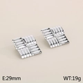 Silver square woven texture earrings in polished stainless steel with 29mm size - Style G-Rhombus Woven (KE114129-KFC)