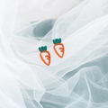 Cute orange and green hollow carrot earrings with silver needle on white lace background - Orange Carrot Shape Earrings