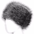 Close-up of thick faux fox fur winter hat with grey and black gradient texture on mannequin - Silver Fox
