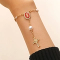 Bracelet esclave religieux avec médaille de la Vierge Marie, perles et croix brillante - Chapelet Or - Médaille Rouge