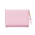 Pink short wallet with vertical stripes, gold chain, and cute bow charm detail - Pink