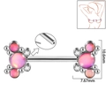 Silver stainless steel nipple ring with pink purple stone and sparkling sunflower design - 1.6x14mm (Threadless) / Style 9-Pink Glitter