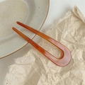 Elegant U-shaped acetate hair pin in amber finish featuring Creation France engraving - Faux Acetate Milk Coffee