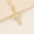 Detailed macro view of 18K gold plated copper cross pendant with micro-set zircon stones - Classic Full Zircon Gold Cross Style (6#)
