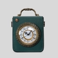Borsa a tracolla vintage verde scuro a forma di orologio con pelle martellata e manici - Verde Scuro