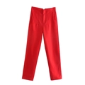 Women's high waist cropped trousers in bright red with a tailored straight-leg fit - XS / Red