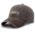 Washed cotton baseball cap in dark grey with white ST MORITZ embroidery detail - Coffee