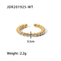 18K gold-plated stainless steel beaded ring set with 0.3cm width sparkling zircon - Beaded Row Rhinestone Style (JDR201925-WT) / Gold