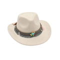 Cappello da cowboy in feltro panna con fascia etnica di perline e pietra turchese - Beige