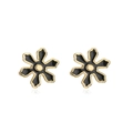 Pendientes de flor bañados en oro de 18K con esmalte negro y estilo minimalista chic - Negro y Dorado