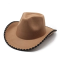 Khaki western cowboy hat with black woven edge trim and classic curved brim style - M(56-58cm) / Khaki (Black Edge)