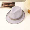 Cappello fedora in rete bianca traspirante con nastro grigio per un look estivo elegante - L (58-60cm) / Grigio chiaro