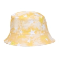 Yellow tie-dye sun hat with white star print and wide brim for outdoor sun protection - Yellow