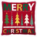 Rode kerstkussensloop met Merry Christmas tekst en feestelijke boompatronen - Rood Gestreept Rand Kerstboomgroep Stijl