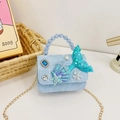 Borsa a sirena in pizzo azzurro con coda glitterata e manico di perline blu - Blu Pizzo
