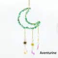 Golden moon suncatcher with green aventurine crystals and colorful prism droplets - Dongling Jade Moon Stone Wind Chime