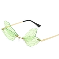 Unique butterfly wing rimless sunglasses with green gradient lenses and gold metal frames - Transparent Green