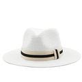 Witte strooien panamahoed met zwart gestreepte band en klassiek fedora-ontwerp - M (56-58cm) / Puur wit