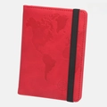 Funda de pasaporte roja RFID de cuero con mapa del mundo, brújula y elástico - Rojo