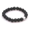 Detail view of matte black volcanic stones and white turquoise beads on elastic cord - Matte Black + Howlite