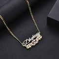 Collier prénom personnalisé bicolore avec pierre de naissance et chaîne Figaro dorée - Style Couronne de Nom à Double Couche (Dhgduy) / Bicolore Or et Argent