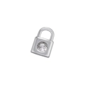 Macro detail of a silver padlock pendant featuring a central micro-pave zircon stone - White Gold Padlock