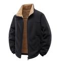 Giacca in pile nero da uomo con fodera calda in sherpa e pratica chiusura a collo alto - M / Nero