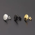 Polished geometric circle earrings in silver, black, and gold finishes with butterfly backs - Steel Color Earrings