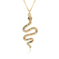 Detailed macro of gold plated snake pendant necklace with multi-color zircon stones - Multicolor Snake