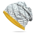Gray knitted beanie with yellow brim and all-over white FASHION letter print - Yellow