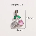 Ciondolo a ciliegia con gemma rosa, zirconia e dimensioni 17x15mm - Ciliegia In Zirconia Rosa Gambo Argento(05)