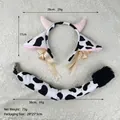 Plush cow costume set including cow ears headband and matching spotted animal tail - Super Soft Cow Ears with Bell and Tail Set