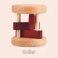 Montessori wooden rolling rattle toy with red blocks for infant sensory training - Hand Rattle (Rolling Drum Style)
