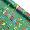 Grünes Geburtstagsgeschenkpapier mit bunten Happy Birthday Buchstaben im Cartoon-Stil - 50x70cm / Geburtstag Englisch Dunkelgrün