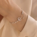 Double-layered silver chain bracelet with zircon-encrusted cloud pendant and beads - Ruyi Fortune Lock Pendant Bracelet