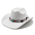 Detail of white wool cowboy hat featuring decorative woven band with turquoise beads - M (56-58cm) / White