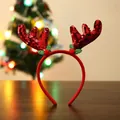 Serre-tête de Noël en bois de renne rouge à paillettes avec feuilles de houx - Rouge à paillettes