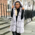 Schicke graue Kunstpelz-Weste mit Kapuze für Damen in modernem Streetstyle-Look - 4XL / Grau