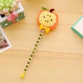Simpatica penna gel con pompon a frutta con pallina di peluche arancione e fiocco giallo - Arancia