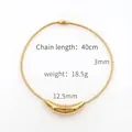 Minimalist gold snake chain necklace with curved tube pendant, 40cm length and 3mm width - Gold