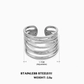 Anillo ajustable de acero inoxidable plateado de varias capas con líneas minimalistas - Abierto Ajustable / Color Acero