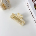 Creamy marble acetate hair claw clip with rectangular design in minimalist Ins style - Cream White-7.8cm