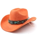 Détail du chapeau de cowboy orange avec broderie turquoise et boucle papillon argentée - M (56-58cm) / Orange