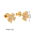 Exquisite 18K gold-plated stainless steel clover stud earrings with sparkling crystals - Clover-A