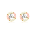 Golden 925 silver stud earrings with pink enamel and three sparkling zircon stones - Gold Circle Pink Enamel