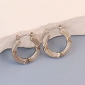 Irregular geometric silver stainless steel hoop earrings with textured segmented design - Silver Style K7-38