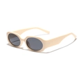 Lunettes de soleil ovales rétro blanc crème avec verres gris foncé vue d'angle de studio - Blanc Cassé