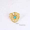 Detail of 14k gold plated ring with turquoise inlay and sunburst hollow design - Sunburst Turquoise Style